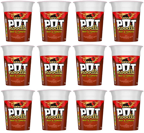 Pot Noodle Beef and Tomato 90g x 12 Pack (BB: 28/2/26 or 31/05/26)