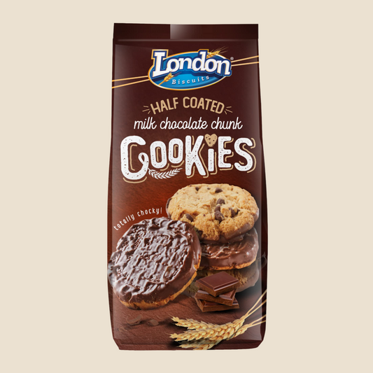 London Biscuits Half Coated Milk Chocolate Chunk Cookies 160g