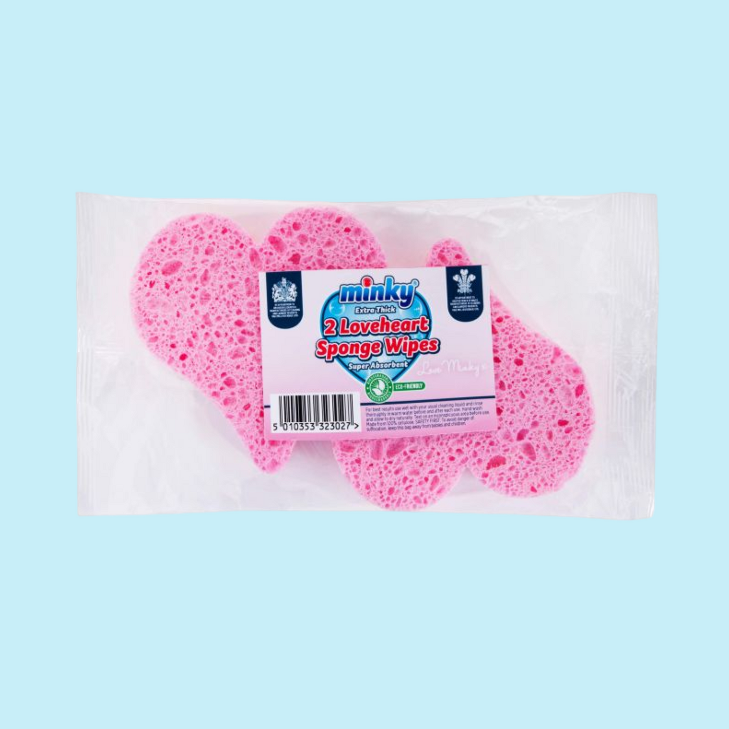 Minky Heart Sponge Wipes 2pk